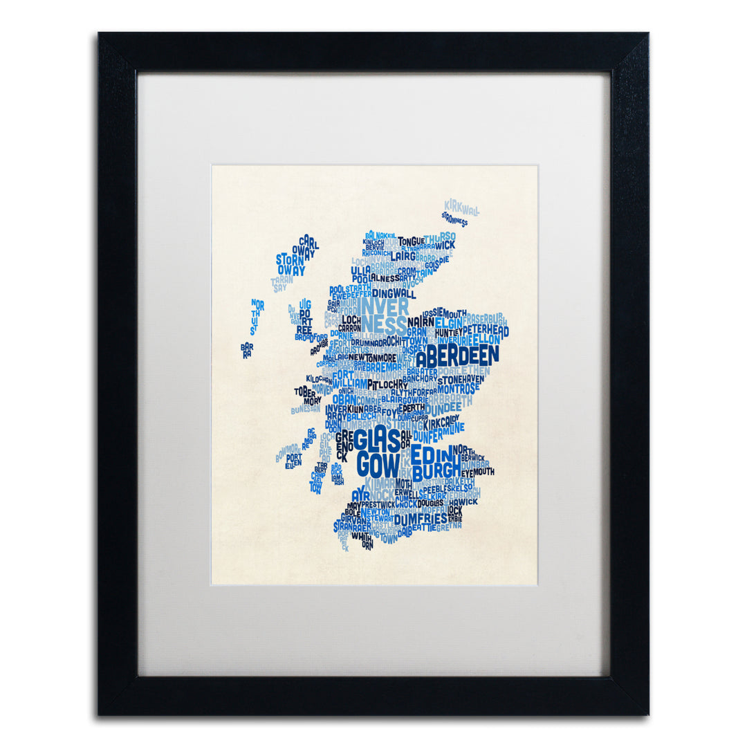 Michael Tompsett Scotland Typography Text Map 2 Black Wooden Framed Art 18 x 22 Inches Image 1