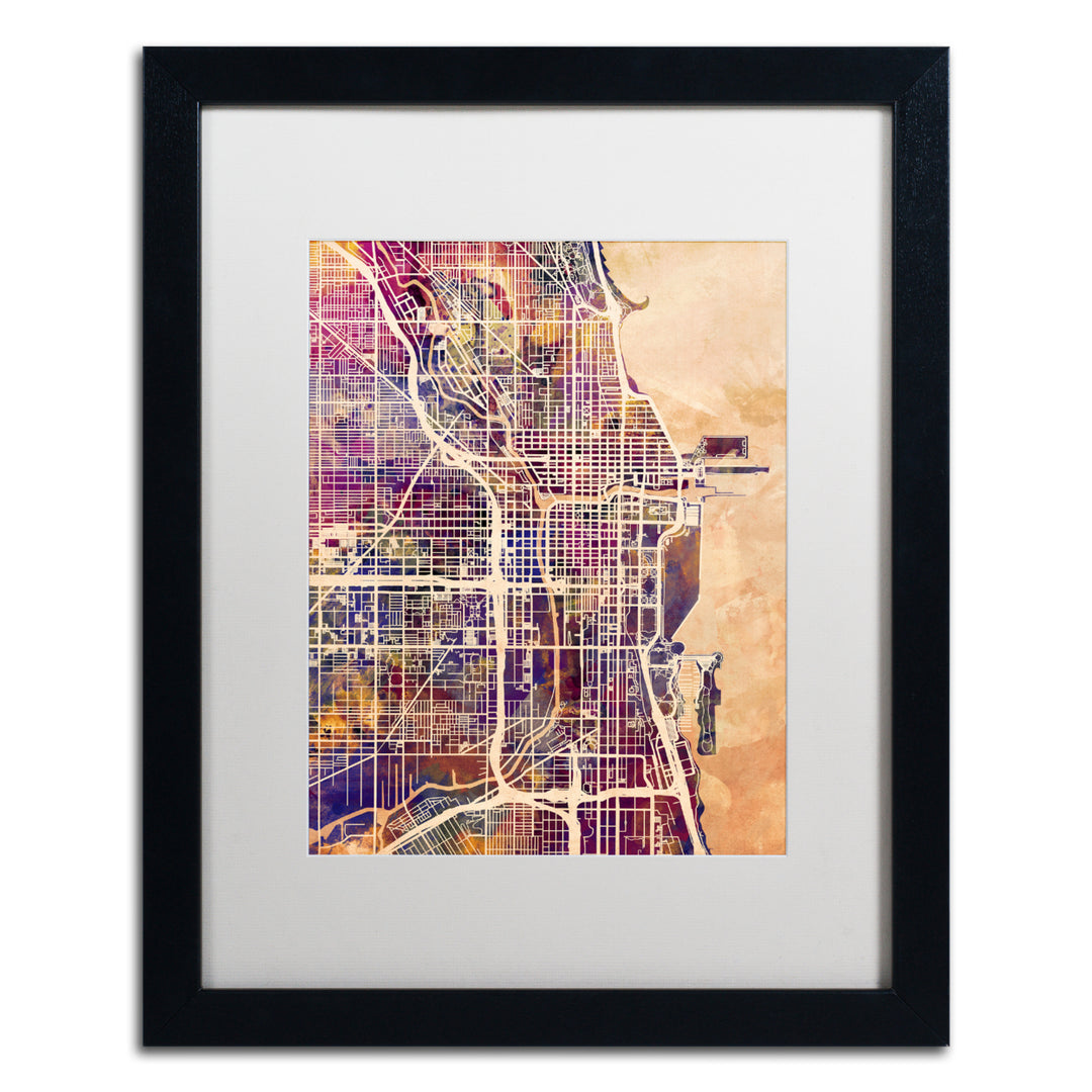 Michael Tompsett Chicago City Street Map Black Wooden Framed Art 18 x 22 Inches Image 1