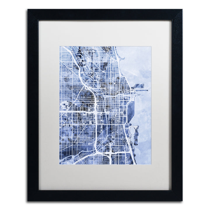 Michael Tompsett Chicago City Street Map BandW Black Wooden Framed Art 18 x 22 Inches Image 1