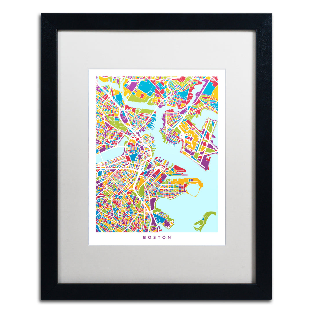 Michael Tompsett Boston MA Street Map 2 Black Wooden Framed Art 18 x 22 Inches Image 1