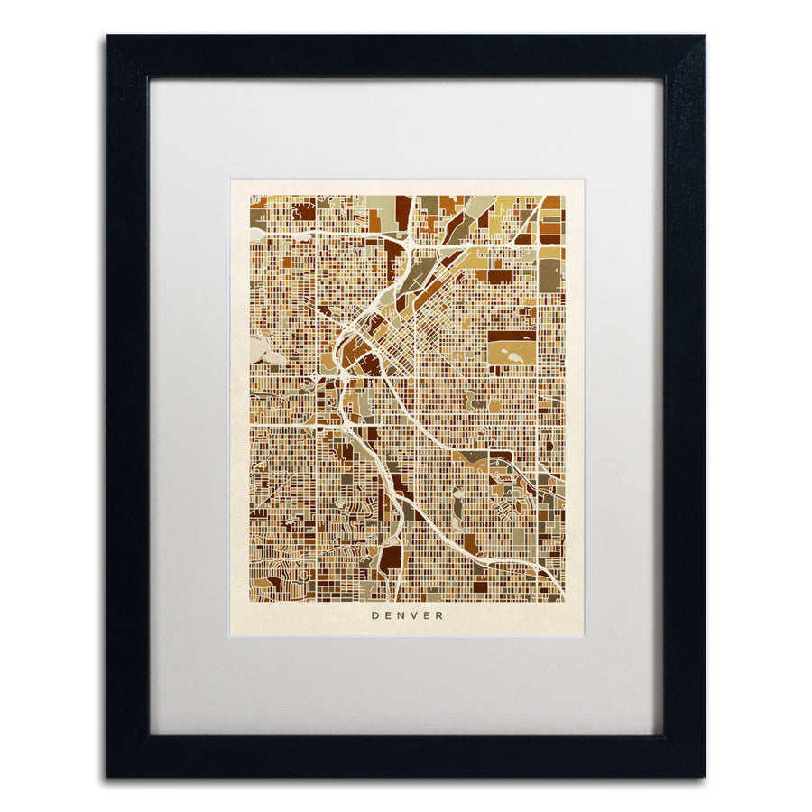 Michael Tompsett Denver CO Street Map Brown Black Wooden Framed Art 18 x 22 Inches Image 1
