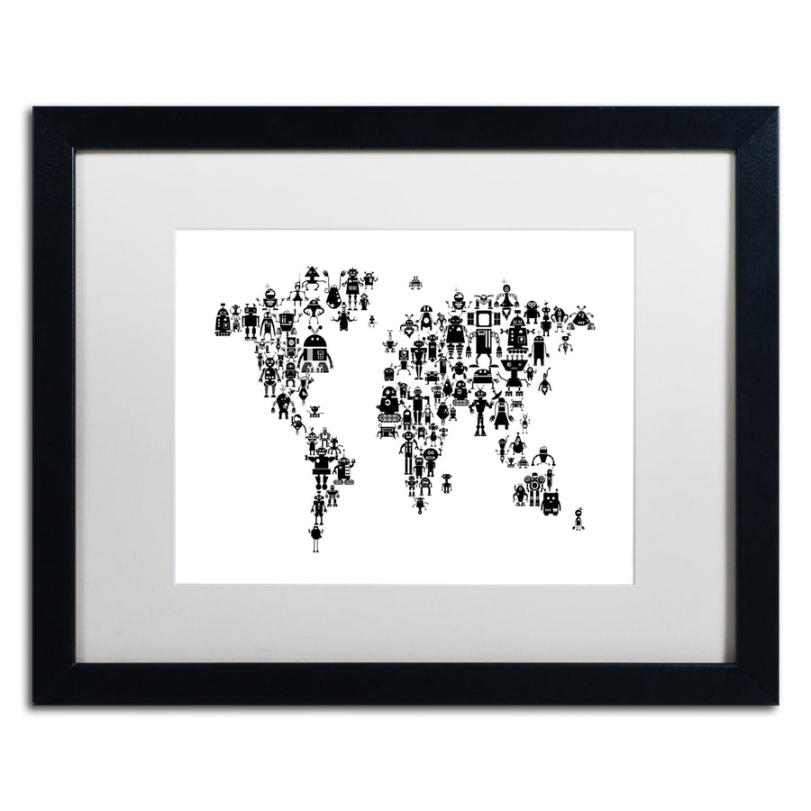 Michael Tompsett Robot Map of the World Black Black Wooden Framed Art 18 x 22 Inches Image 1