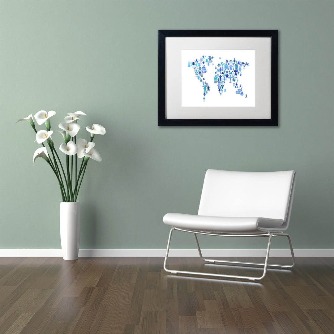 Michael Tompsett Robot Map of the World Blue Black Wooden Framed Art 18 x 22 Inches Image 2