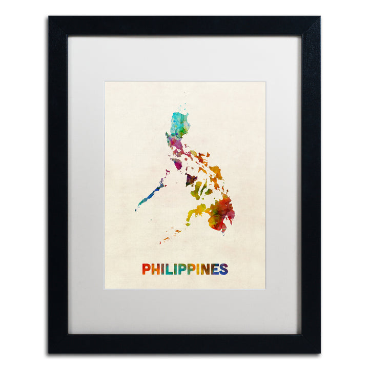 Michael Tompsett Philippines Watercolor Map Black Wooden Framed Art 18 x 22 Inches Image 1