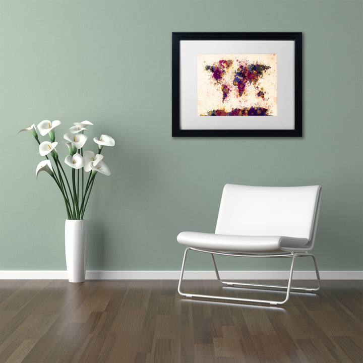 Michael Tompsett World Map Paint Splashes 2 Black Wooden Framed Art 18 x 22 Inches Image 2