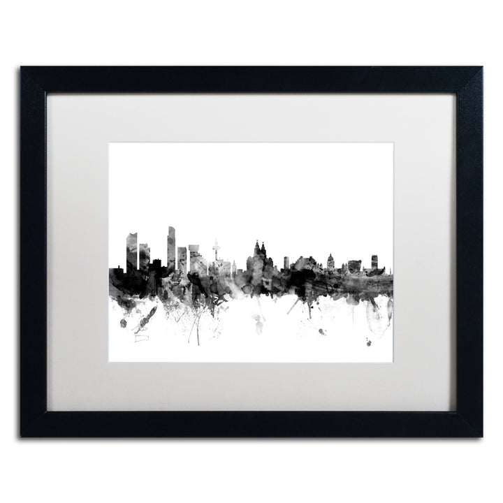 Michael Tompsett Liverpool England Skyline BandW Black Wooden Framed Art 18 x 22 Inches Image 1