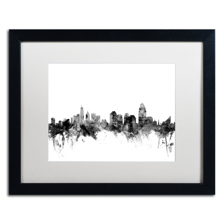 Michael Tompsett Cincinnati Ohio Skyline BandW Black Wooden Framed Art 18 x 22 Inches Image 1