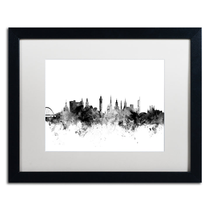 Michael Tompsett Glasgow Scotland Skyline BandW Black Wooden Framed Art 18 x 22 Inches Image 1