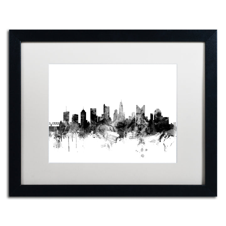 Michael Tompsett Columbus Ohio Skyline BandW Black Wooden Framed Art 18 x 22 Inches Image 1
