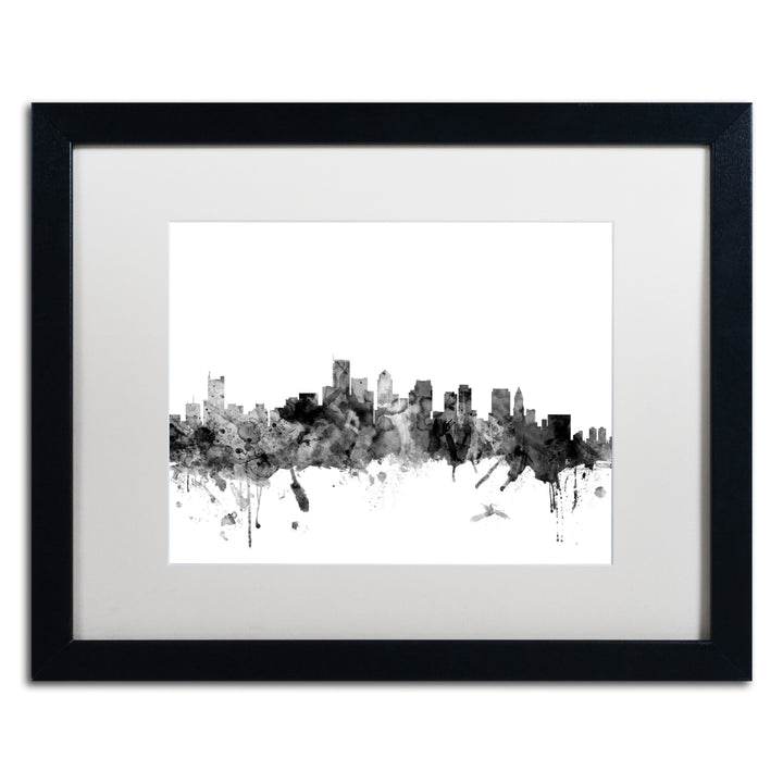 Michael Tompsett Boston MA Skyline BandW Black Wooden Framed Art 18 x 22 Inches Image 1