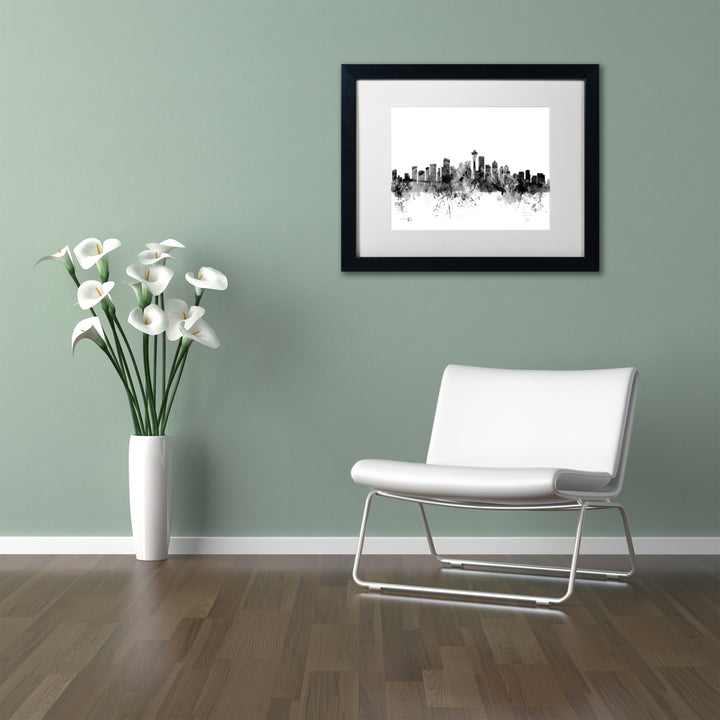 Michael Tompsett Seattle Washington Skyline BandW Black Wooden Framed Art 18 x 22 Inches Image 2