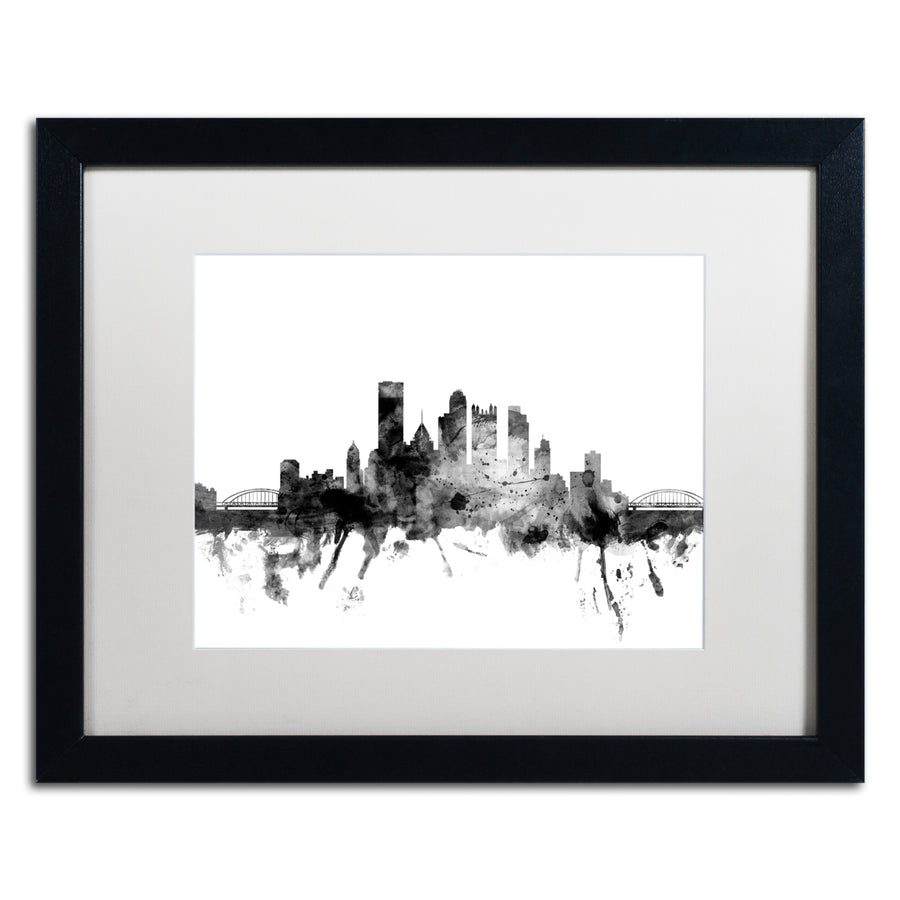 Michael Tompsett Pittsburgh PA Skyline BandW Black Wooden Framed Art 18 x 22 Inches Image 1