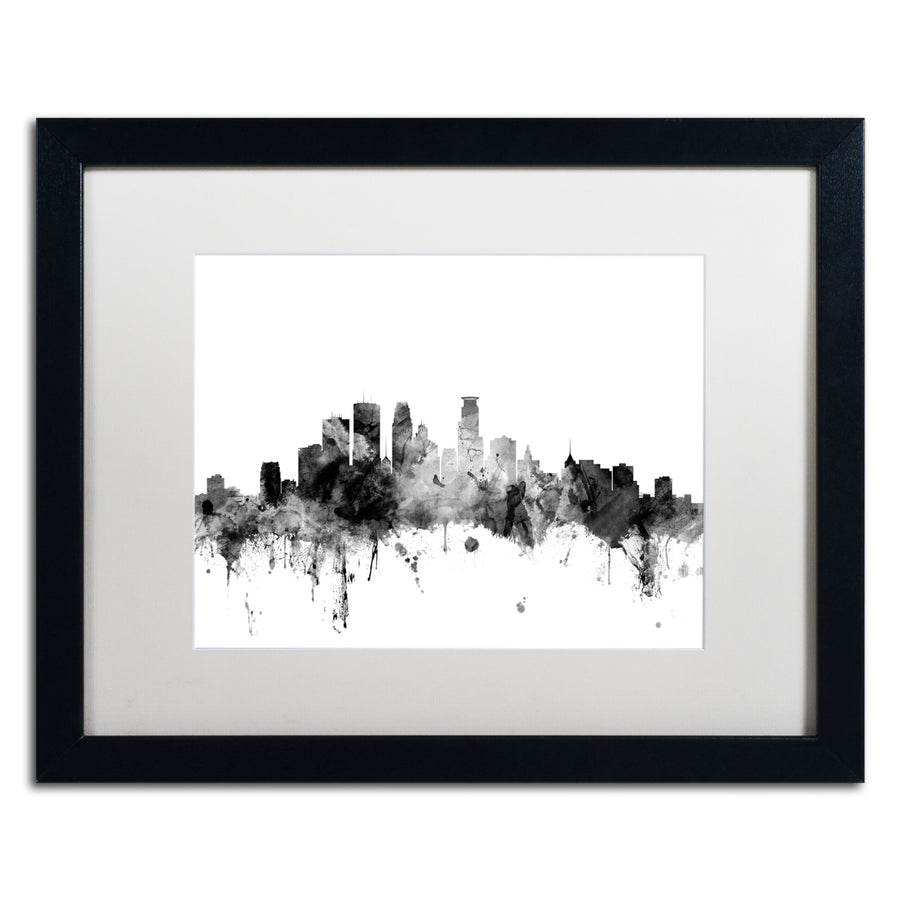 Michael Tompsett Minneapolis MN Skyline BandW Black Wooden Framed Art 18 x 22 Inches Image 1