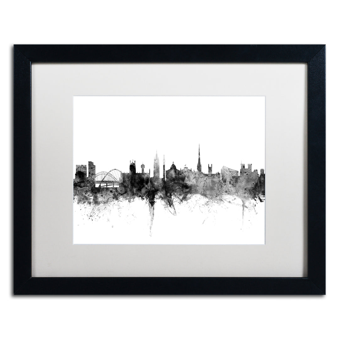 Michael Tompsett Newcastle England Skyline BandW Black Wooden Framed Art 18 x 22 Inches Image 1