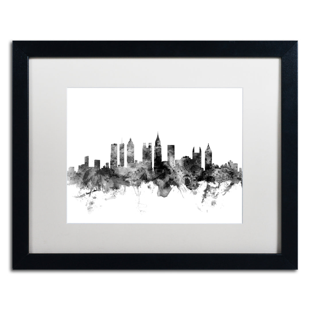 Michael Tompsett Atlanta Georgia Skyline BandW Black Wooden Framed Art 18 x 22 Inches Image 1