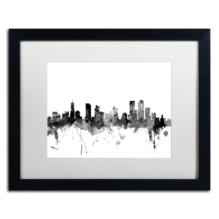 Michael Tompsett Denver Colorado Skyline BandW Black Wooden Framed Art 18 x 22 Inches Image 1