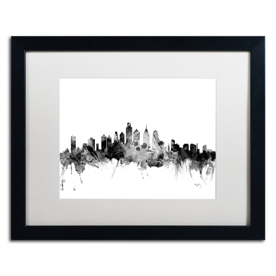 Michael Tompsett Philadelphia PA Skyline BandW Black Wooden Framed Art 18 x 22 Inches Image 1