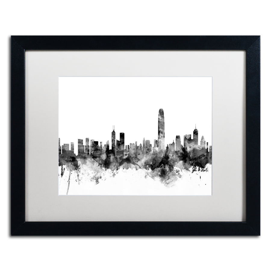 Michael Tompsett Hong Kong Skyline BandW Black Wooden Framed Art 18 x 22 Inches Image 1