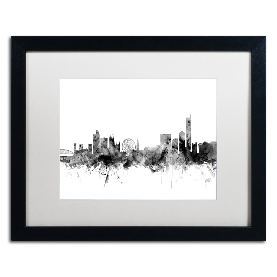 Michael Tompsett Manchester England Skyline BandW Black Wooden Framed Art 18 x 22 Inches Image 1