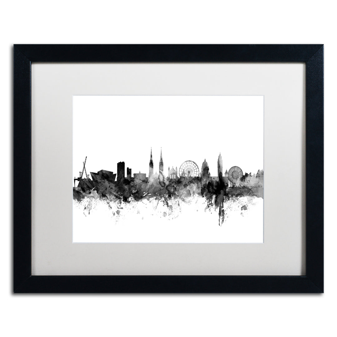 Michael Tompsett Belfast N. Ireland Skyline BandW Black Wooden Framed Art 18 x 22 Inches Image 1