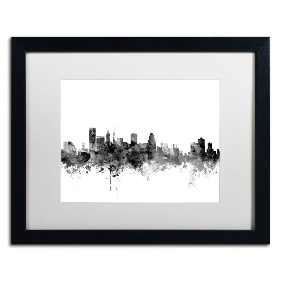 Michael Tompsett Baltimore Maryland Skyline BandW Black Wooden Framed Art 18 x 22 Inches Image 1