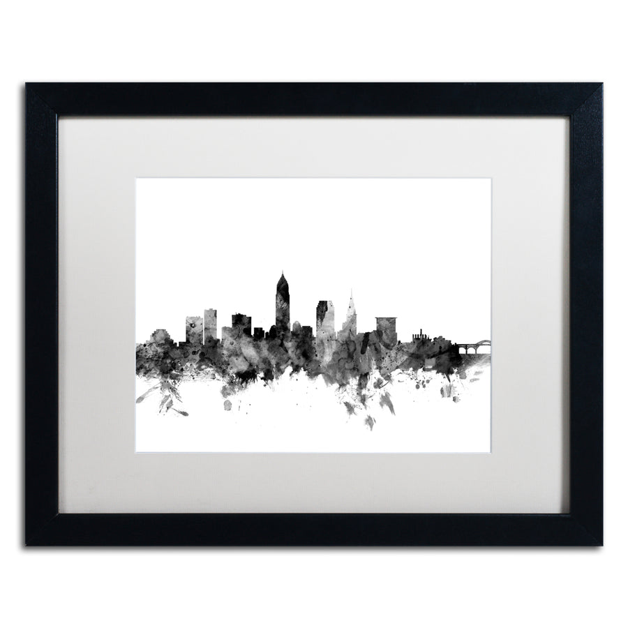 Michael Tompsett Cleveland Ohio Skyline BandW Black Wooden Framed Art 18 x 22 Inches Image 1