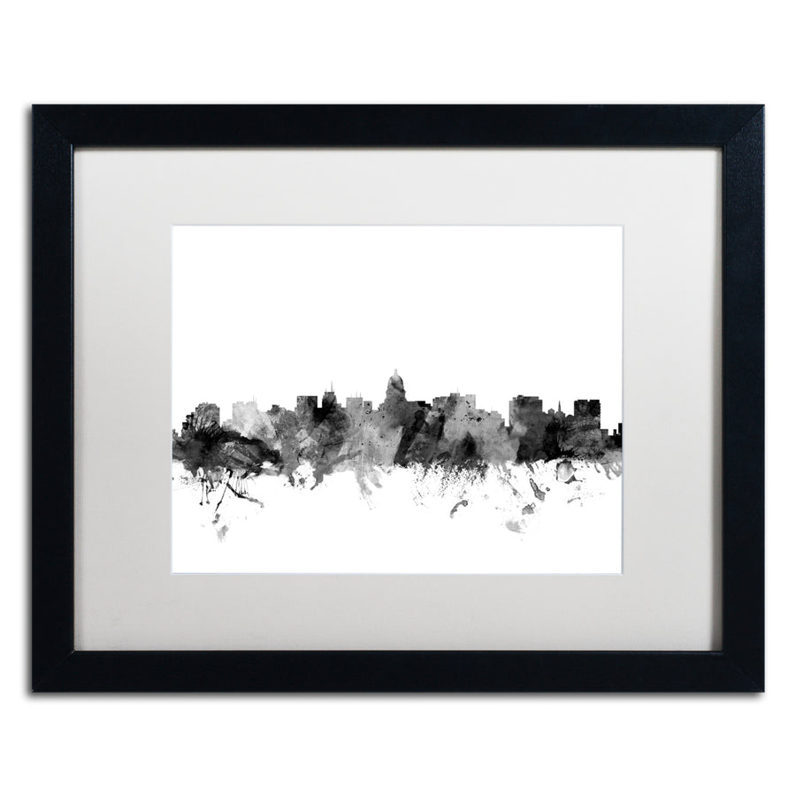 Michael Tompsett Madison Wisconsin Skyline BandW Black Wooden Framed Art 18 x 22 Inches Image 1