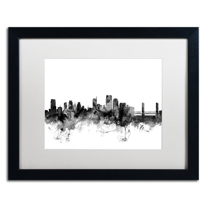 Michael Tompsett Sacramento CA Skyline BandW Black Wooden Framed Art 18 x 22 Inches Image 1