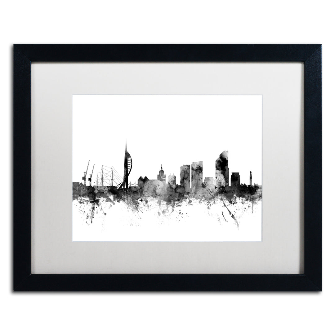 Michael Tompsett Portsmouth England Skyline BandW Black Wooden Framed Art 18 x 22 Inches Image 1