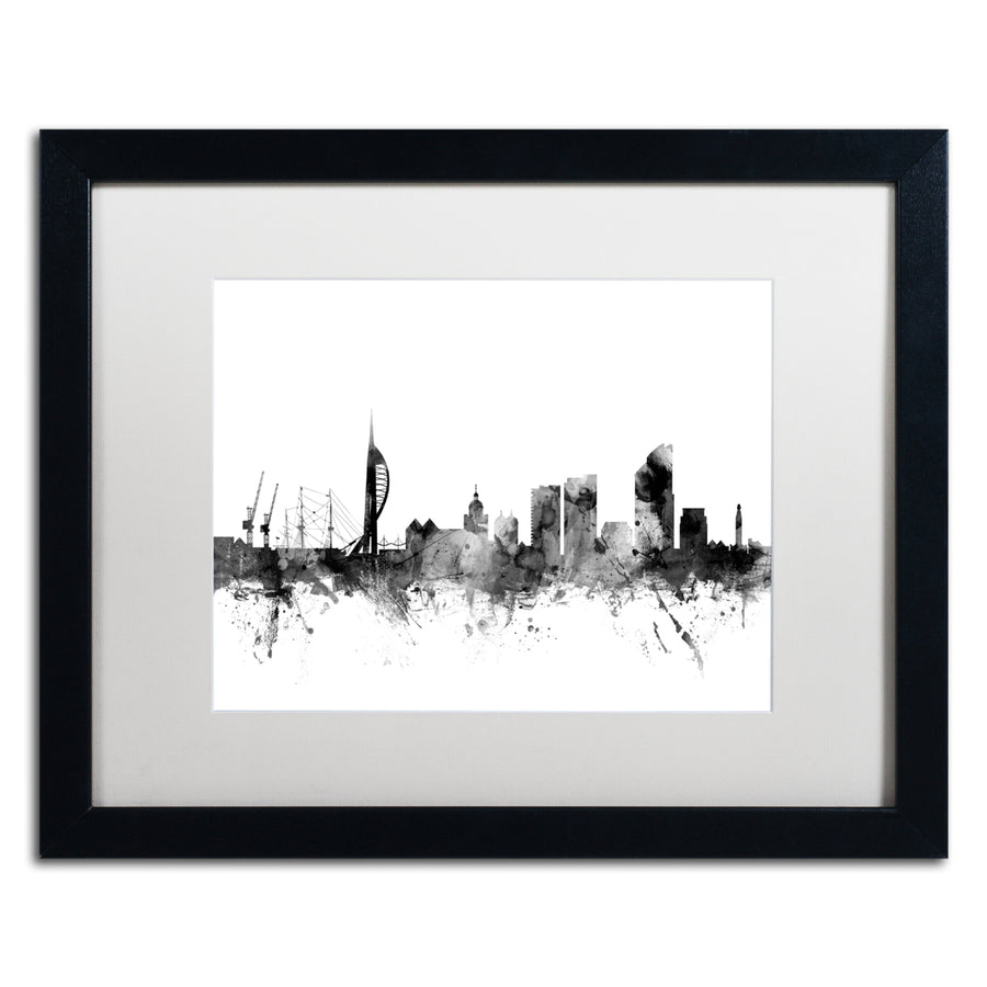 Michael Tompsett Portsmouth England Skyline BandW Black Wooden Framed Art 18 x 22 Inches Image 1