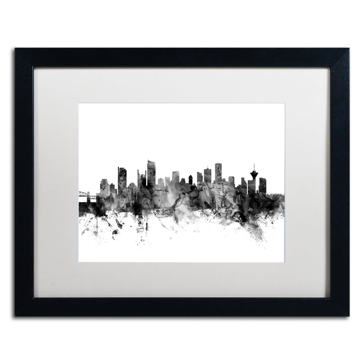 Michael Tompsett Vancouver Canada Skyline BandW Black Wooden Framed Art 18 x 22 Inches Image 1