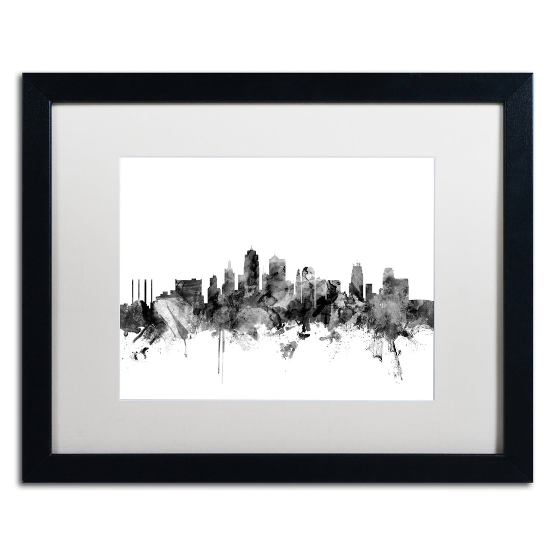 Michael Tompsett Kansas City Skyline BandW Black Wooden Framed Art 18 x 22 Inches Image 1