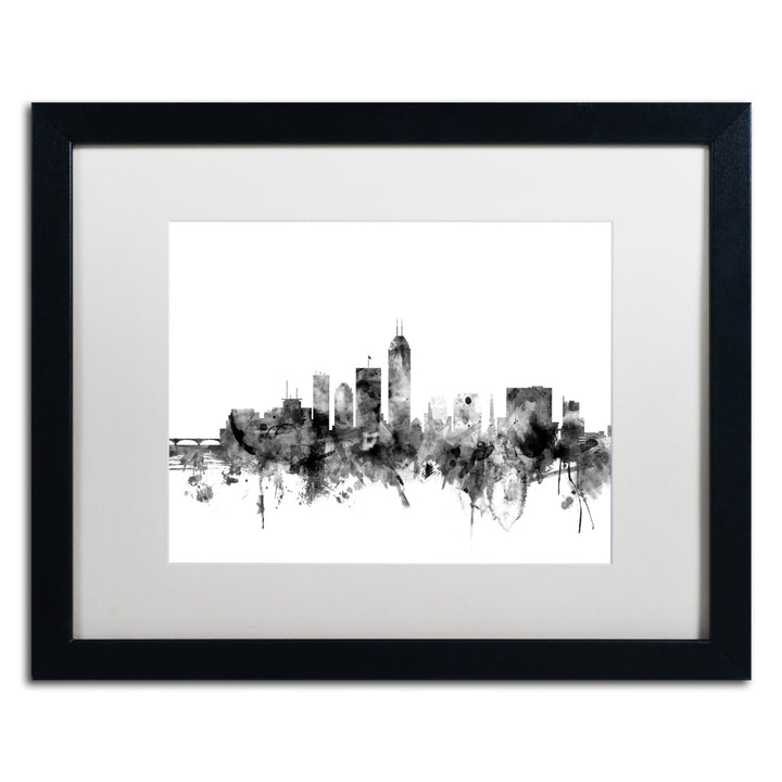 Michael Tompsett Indianapolis IN Skyline BandW Black Wooden Framed Art 18 x 22 Inches Image 1