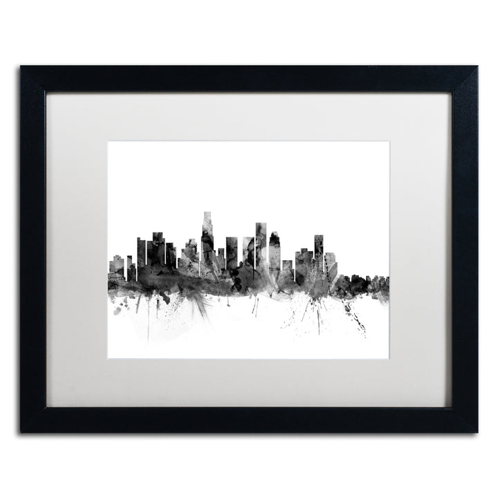 Michael Tompsett Los Angeles CA Skyline BandW Black Wooden Framed Art 18 x 22 Inches Image 1