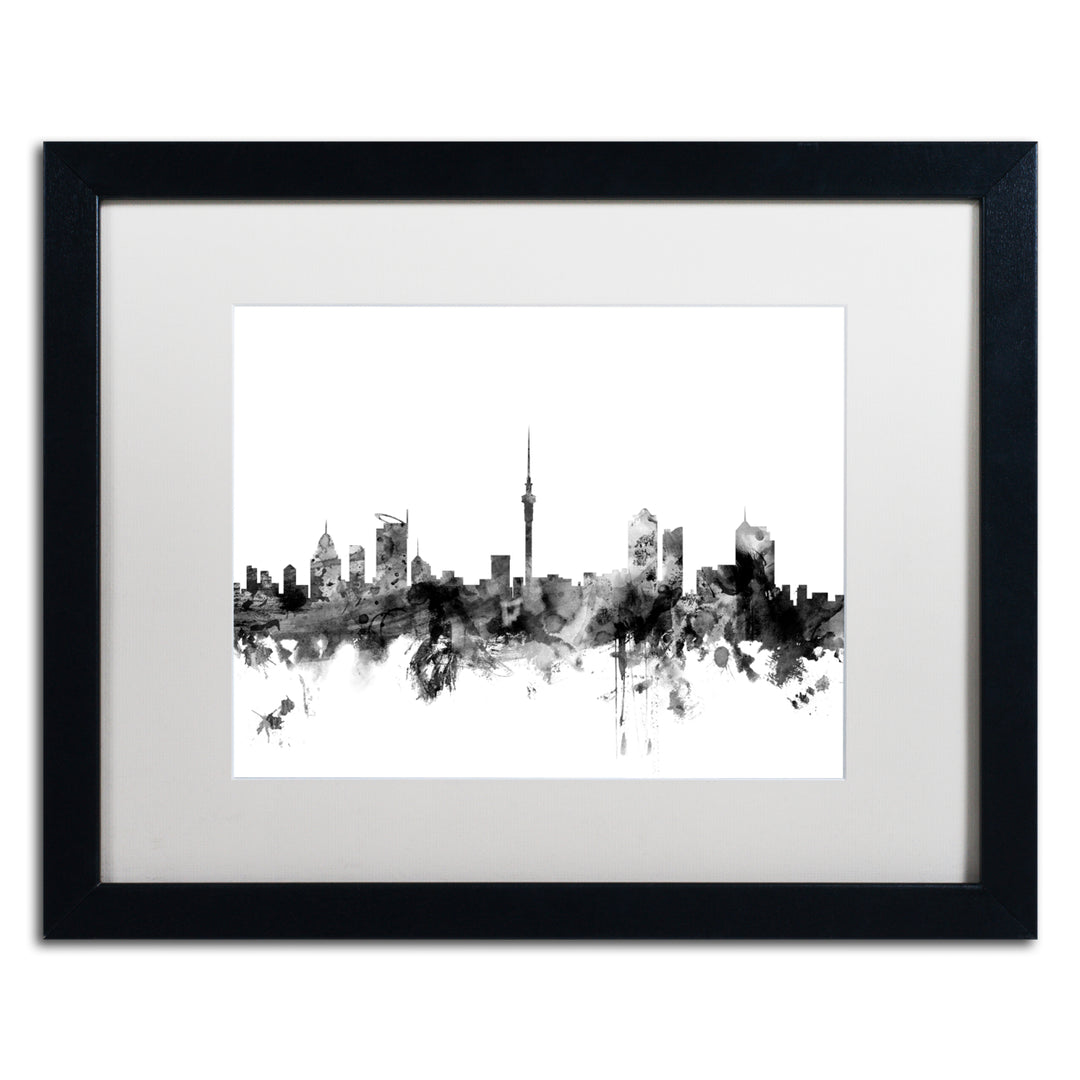 Michael Tompsett Auckland NZ Skyline BandW Black Wooden Framed Art 18 x 22 Inches Image 1