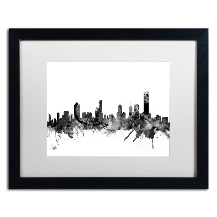 Michael Tompsett Melbourne Skyline BandW Black Wooden Framed Art 18 x 22 Inches Image 1