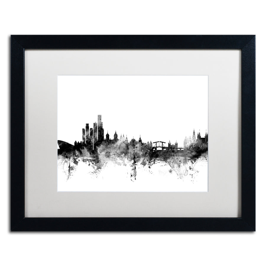 Michael Tompsett Amsterdam Skyline BandW Black Wooden Framed Art 18 x 22 Inches Image 1