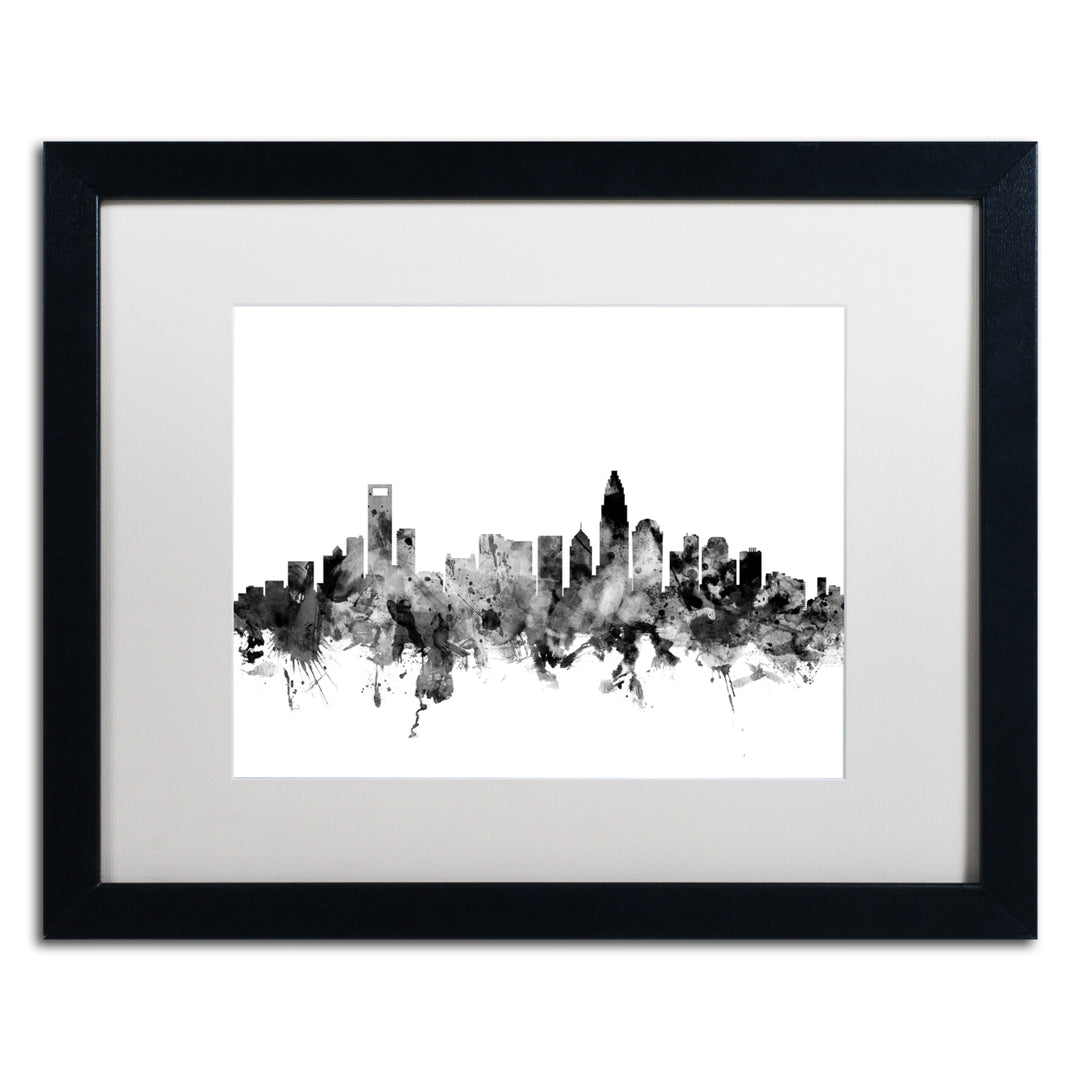 Michael Tompsett Charlotte NC Skyline BandW Black Wooden Framed Art 18 x 22 Inches Image 1