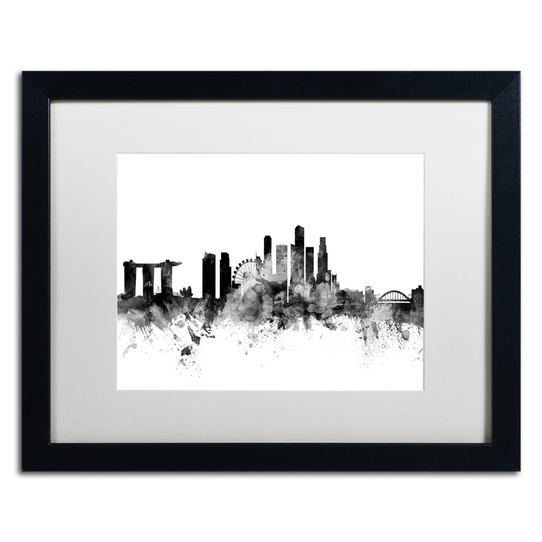 Michael Tompsett Singapore Skyline BandW Black Wooden Framed Art 18 x 22 Inches Image 1