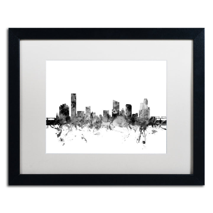Michael Tompsett Grand Rapids MI Skyline BandW Black Wooden Framed Art 18 x 22 Inches Image 1