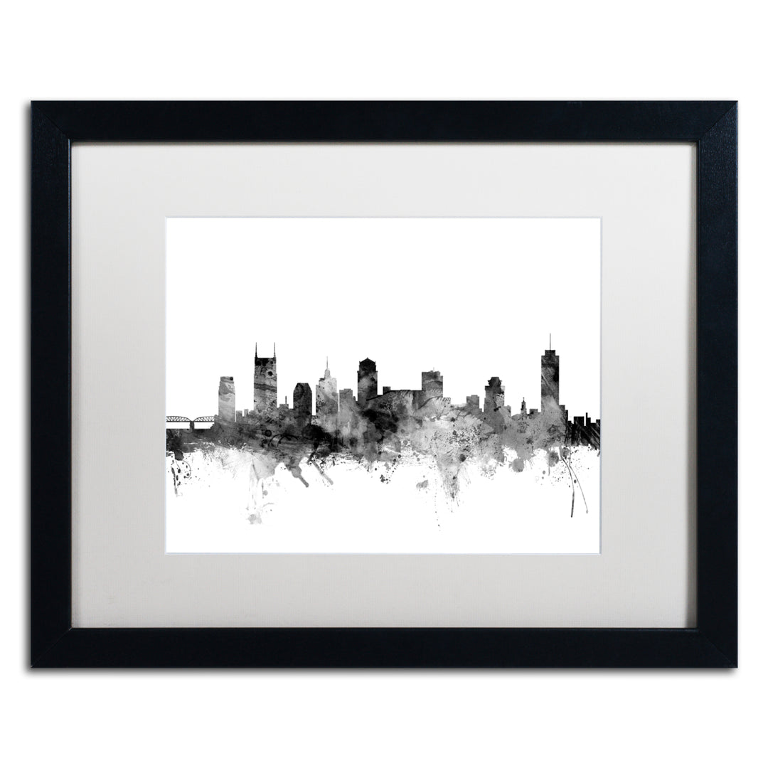 Michael Tompsett Nashville TN Skyline BandW Black Wooden Framed Art 18 x 22 Inches Image 1