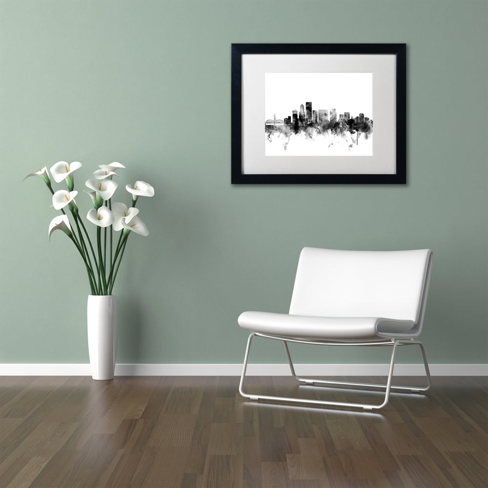 Michael Tompsett Portland Oregon Skyline BandW Black Wooden Framed Art 18 x 22 Inches Image 2
