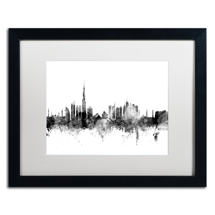 Michael Tompsett Dubai Skyline BandW Black Wooden Framed Art 18 x 22 Inches Image 1