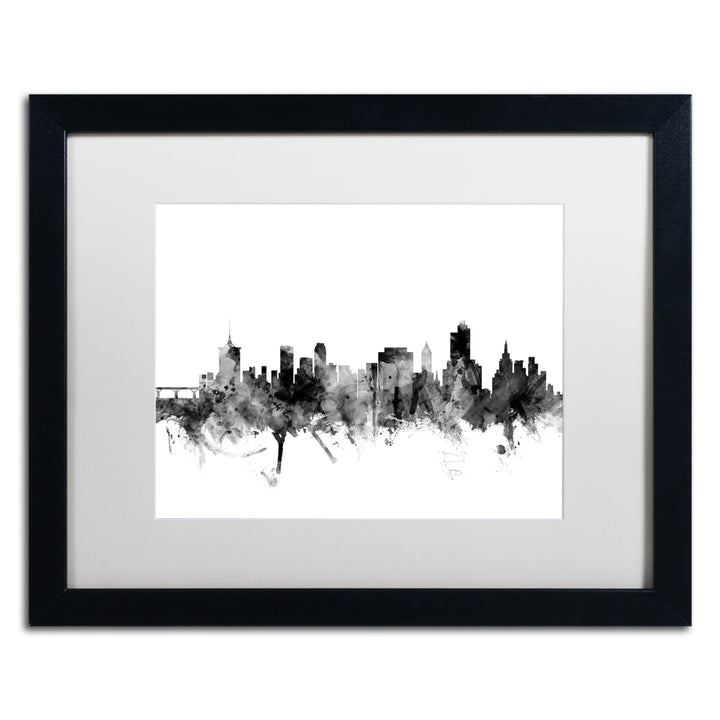 Michael Tompsett Tulsa Oklahoma Skyline BandW Black Wooden Framed Art 18 x 22 Inches Image 1