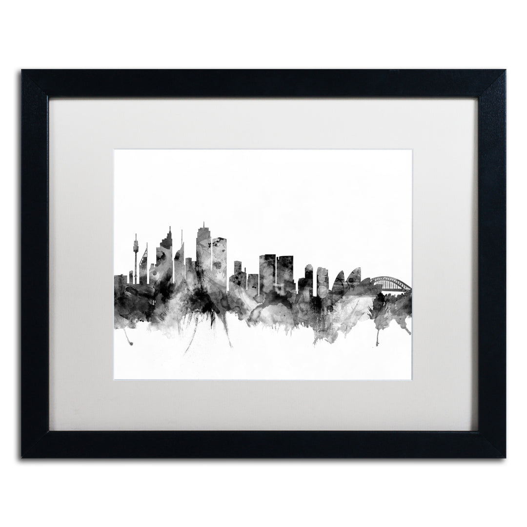 Michael Tompsett Sydney Australia Skyline BandW Black Wooden Framed Art 18 x 22 Inches Image 1