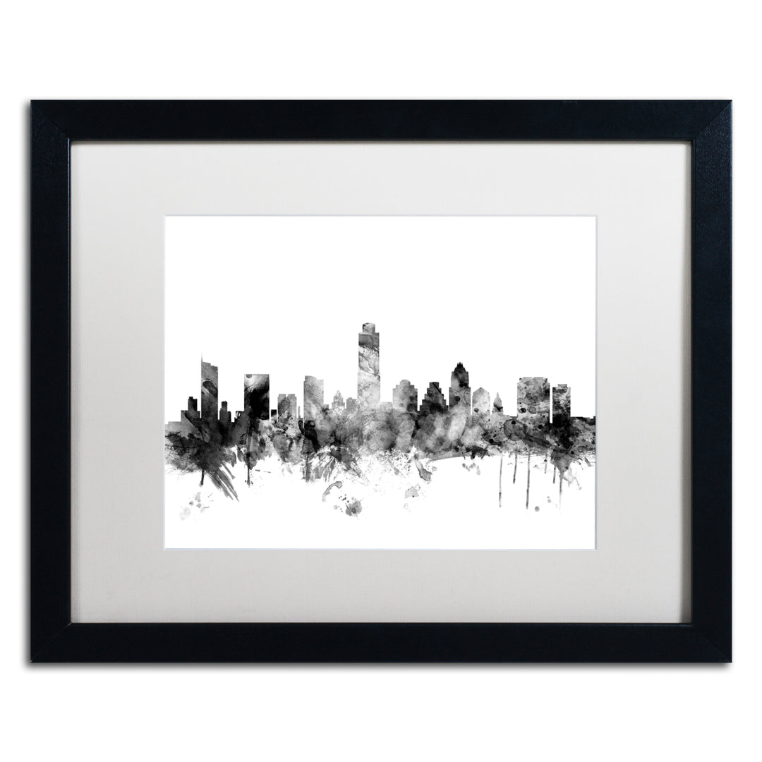 Michael Tompsett Austin Texas Skyline BandW Black Wooden Framed Art 18 x 22 Inches Image 1