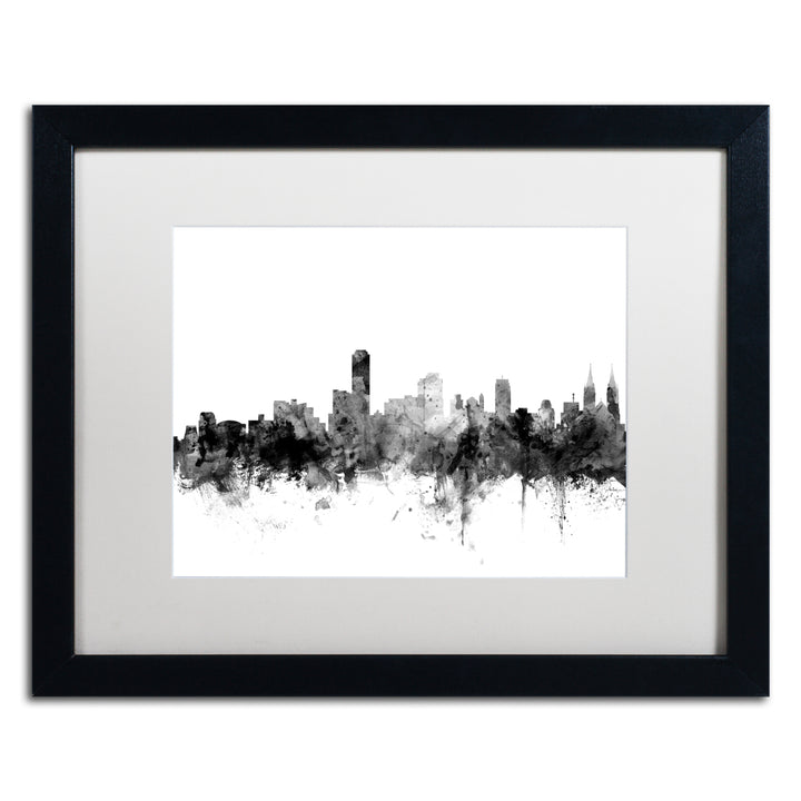 Michael Tompsett Adelaide Australia Skyline BandW Black Wooden Framed Art 18 x 22 Inches Image 1