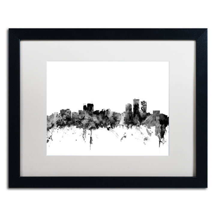 Michael Tompsett Anchorage Alaska Skyline BandW Black Wooden Framed Art 18 x 22 Inches Image 1