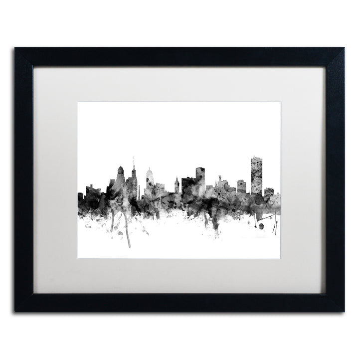 Michael Tompsett Buffalo  York Skyline BandW Black Wooden Framed Art 18 x 22 Inches Image 1