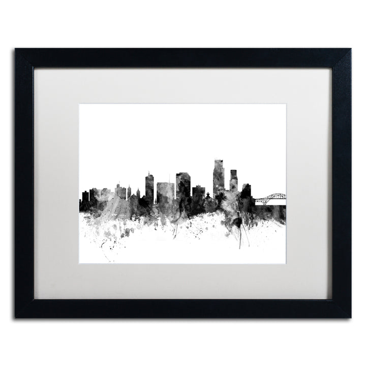 Michael Tompsett Corpus Christie TX Skyline BandW Black Wooden Framed Art 18 x 22 Inches Image 1